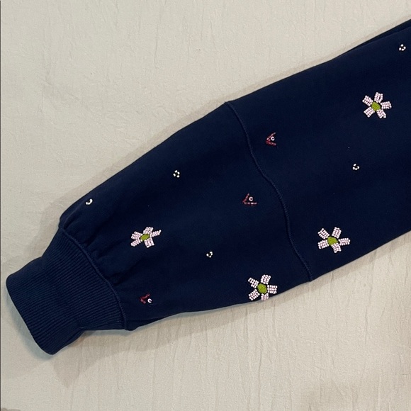 By Anthropologie Maeve Swan Lake Embroidered Navy Sweater - Picture 6 of 13